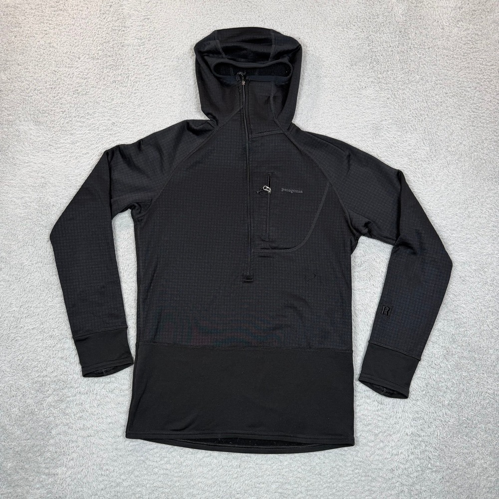Patagonia R1 Pullover Hoody Mens XS Black Polartec Grid Fleece Half Zip 40107